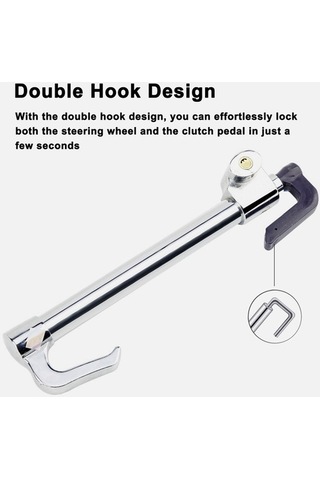Prestigegoods Araba Direksiyon Fren Kilidi Katı Çelik Çift Kancalı 2 Anahtarlı Geri Çekilebilir Debriyaj Pedal Kilidi Gümüş Gümüş