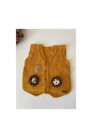 Adenya Sepeti El Örgüsü Aslan Figürlü Bebek Yeleği Handmade Hardal