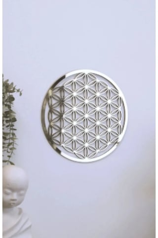 Yaşam Çiçeği Tekli Mdf Üzeri Gümüş Pleksi Duvar Dekorasyon