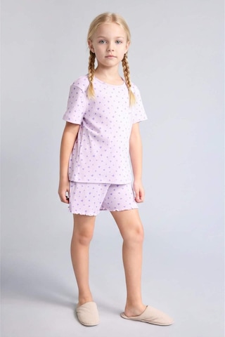 Defacto Regular Fıt Fitilli Kaşkorse Şort Tişört 2li Pijama Takımı Kız Çocuk H8104a826smpr67 Mor-pr67