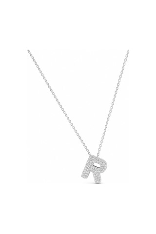Zirkon Taşlı Gümüş Kaplamalı R Harfi Gümüş Kolye Gold - Rose Gold - Gümüş