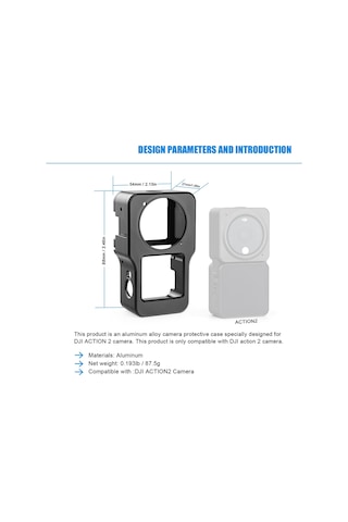 Butu Agdy47 Alüminyum Alaşımlı Koruyucu Metal Kasa Çerçeve Kafesi + Djı Action 2 Kamera Aksesuarları İçin Uv Lens Filtresi - Siyah