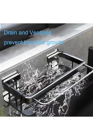 Maiyame Banyo Duvarlı Aluminum Depolama Rafı - Sabun, Sponge, Mendil Tutucu - 30.5x13x5.5cm - Sıvıya Dayanıklı Siyah Model Siyah