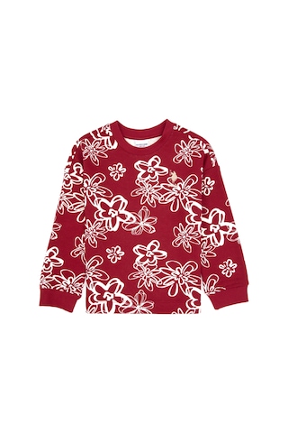 U.S. Polo Assn. Kız Çocuk Koyu Frambuaz Çiçek Desenli Bisiklet Yaka Sweatshirt 50317957-VR104