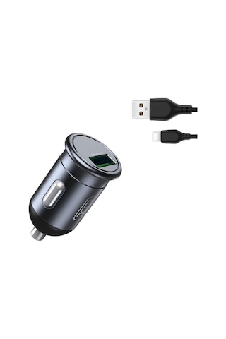 Cc46 18w Qc 3.0 Pd Hızlı Araç Şarj Aleti Type-c Kablolu Set Metal Gövde Mini Şarj Adaptörü