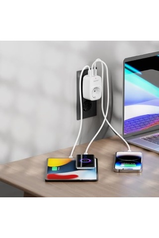 Akım Korumalı Priz 1x Priz, 2x Type-c, 1x Usb Port Çıkışlı Tekli Beyaz Genel