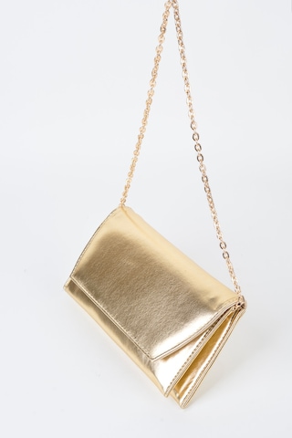 Vivaq Kadın Gold Rugan Zarf Tasarım 2 Bölmeli Mini Zincir Askılı Çıt Çıt Kapama Clutch Ve El Çantası