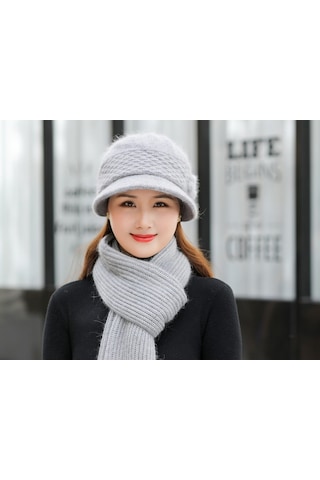 Arion Hs-01x Şık Şapka/bere Ve Atkı Takımı Gri