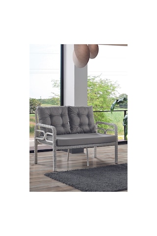 Rio Rattan Bahçe Balkon Oturma Takımı 2+1+1+camlı Masa Kemik Rengi Kemik