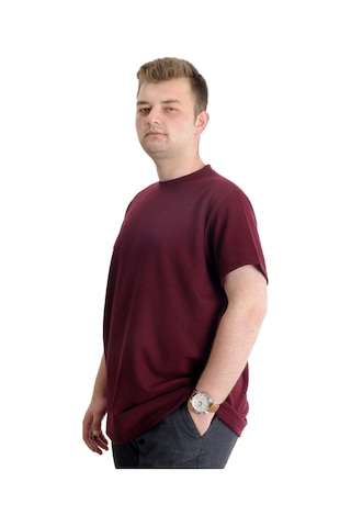 Mode Xl Büyük Beden Erkek T-Shirt Bisiklet Yaka Waffle 20033 Bordo 001