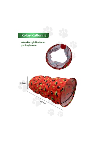 Miyav Katlanabilir Desenli Kedi Oyun Tüneli 60 CM