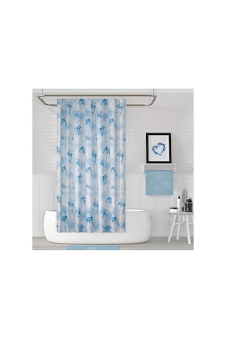 Tropik Home Banyo Perdesi Yunus Desen Yerli Üretim Duş Perdesi Plastik C-halka Hediye 180x200cm Banyo Perdeleri Genel