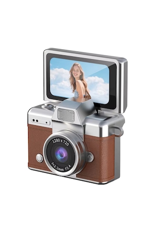 Cepaks Lk-027 Kahverengi Retro Mini Dijital Fotoğraf Makinesi Hd Video, Katlanabilir Ekranlı 48 Mp F