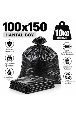 Siyah Çöp Torbası 100x150 Cm Hantal Boy 10 Kg Dökme Kalın Çöp Poşeti Endüstriyel Ağır Hizmet