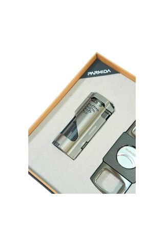 Parmida 3 Torch Gunmetal Çakmak Gunmetal Kesici İkili Puro Seti Tr9848