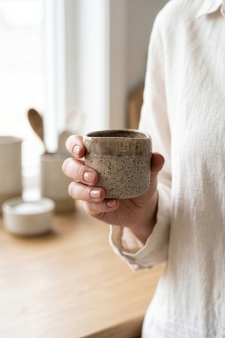 Must Bej/beyaz Stoneware El Yapımı Mug & Türk Kahvesi Karışık 2li Set 8638 Bej Beyaz