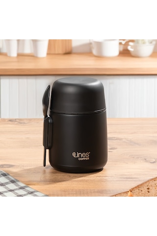 Porsima Paslanmaz Çelik Vakumlu Yemek Termosu Beslenme Kutusu Taşınabilir Lunch Box Sefer Tası Siyah 600 Ml Siyah