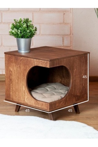 Dekoratif Ahşap Kedi Evi Ve Yan Sehpa