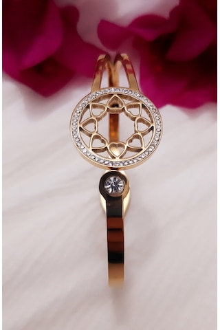 Giftworld Çelik Gold Taşlı Zarif Kelepçe Bileklik Altın