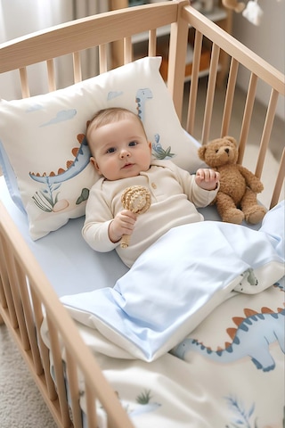 Dinoro Mavi %100 Pamuklu Bebek Nevresim Takımı - 4 Parça Çok Renkli
