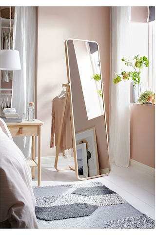 Ayaklı Boy Aynası, Dişbudak, 52x167 Cm Açık Ceviz