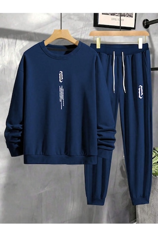 Erkek Siyah Dikey Baskılı Oversize Bisiklet Yaka Eşofman Takımı 001