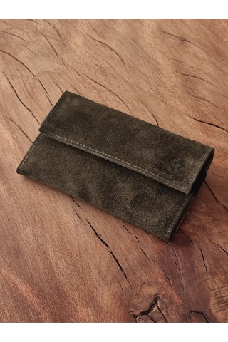Tütün Kesesi Cüzdan Tütün Çantası Kartlıklı %100 Gerçek Süet Deri Haki Yeşil