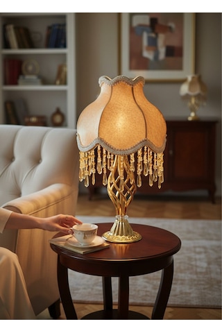 Gold Gece Lambası Abajur Klasik Model Metal Gold Kaplama Ayak 50x30cm Ab00122p3 Gold