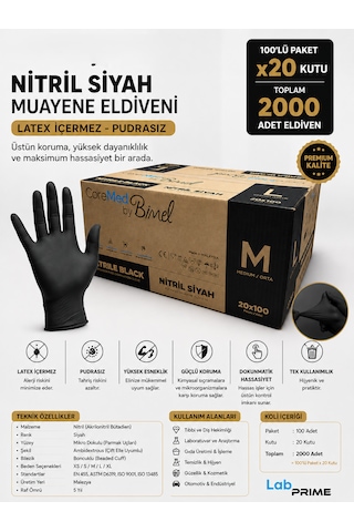 Siyah Nitril Eldiven - M Beden - Koli 20 Adet X 100'lü Paket