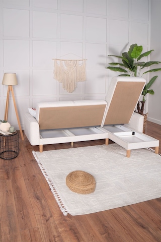 Bohem's Köşe Krem Çift Taraflı Kullanılabilir Köşe Takımı Berjer Dahildir Krem