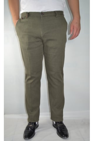 Battal Erkek Cizgili Reguler Pamuk Pantolon Haki