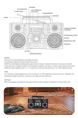 Radyo & Rgb Led Disko Işıklı Nostaljik Bluetooth Özellikli Hoparlör 4 Bantlı Şarj Edilebilir Speaker