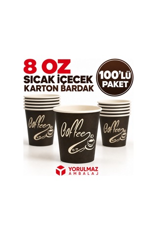 8 Oz Karton Bardak 100 Adet Sıcak İçecek Uyumlu Tek Kullanımlık Kağıt Bardak 40