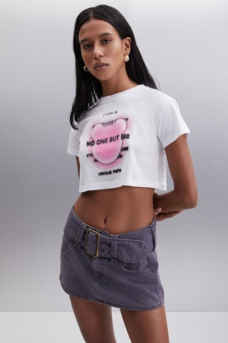 Ethıquet MORAN Kadın %100 Pamuk Beyaz - Pembe baskılı T-Shirt