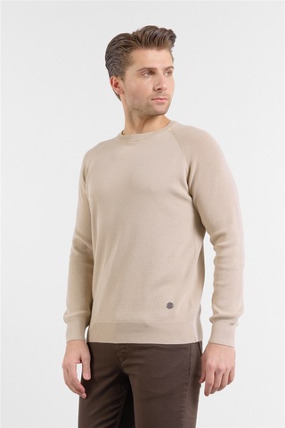 İmza Koyu Bej Bisiklet Yaka Uzun Kol Cepsiz Standart Fit Kazak Pamuk Triko 1012260150 2XL