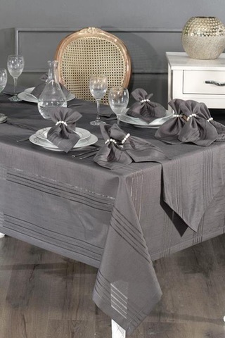 Corvver 26 Parça Dertsiz Masa Örtüsü Takımı Antrasit Antrasit