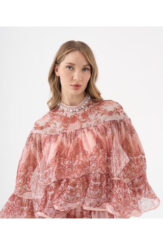 Dantel Desenli Katlı Şifon Volanlı Bluz SOMON