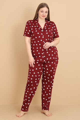 Wordex Mirano 2853 Minik Kalpli Milan Kumaş Kısa Kollu Düğmeli Büyük Beden Kadın Pijama Takımı Bordo