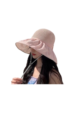 Kadınlar İçin Şık Örme Güneşlik Şapka, Yüzü Koruyan Geniş Kenarlı Kova Tasarım, Yaz Modasına Uygun Trend Aksesuar Pembe