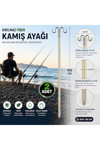 Hedyex Kırılmaz Fiber Kamış Ayağı 102 Cm Çift Başlıklı Olta Tutucu 2 Adet