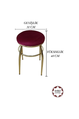 Evko Mobilya Tabure, Bar Taburesi, 2'li Tabure, Gold Ayaklı-kırmı