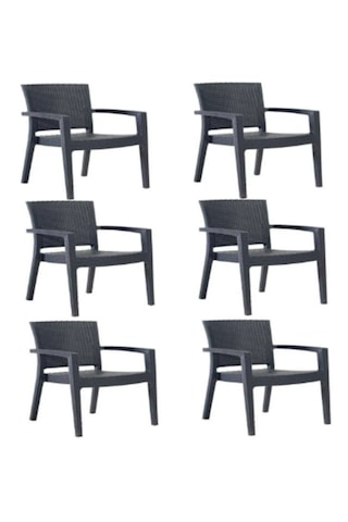 6 Adet Rattan Victor Kollu Sandalye Koltuk A+ Antrasit Renk