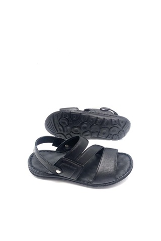 Deritarz Tam Ortopedik Deri Masajlı Erkek Sandalet Siyah