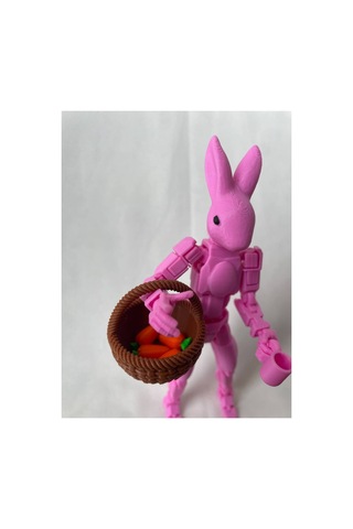 Oynar Eklemli Pembe Tavşan Robot Figürü Havuç Ve Sepet Aksesuarlı