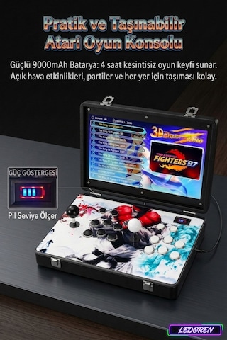 Premium Metal Arcade İki Kişilik Oyun Konsolu - 17 İnç Ekran, 20000+ Oyunlu, Katlanabilir Taşınabilir Retro Konsol