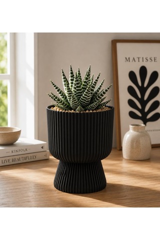 Omnipazar So-ltsa01 Lotus Ayaklı Plastik Vazo Çiçek Saksı 1.8 Litre No: 1 Siyah