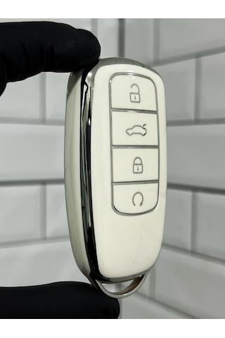 Chery Tiggo 8 Pro Smart Uyumlu Anahtar Kılıfı Beyaz - Gümüş