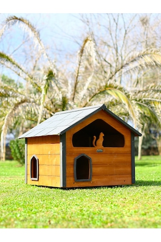 Mandu Ahşap Teraslı Dublex Kedi Evi