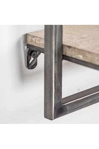 Metal Duş Rafı Ahşaplı Duvara Sabit Banyo Rafı Dekor Raf
