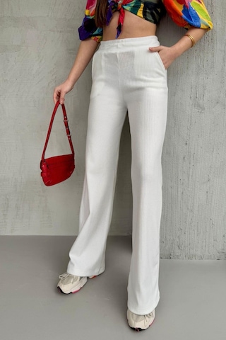 Kadın Ekru Yüksek Bel Bol Paça Kaşkorse Fitilli Cepli Pantolon Eşofman Altı Mtlcb104-ekru Ekru